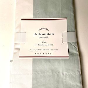 Pottery Barn Foundation Stripe Gray Mist/White King Pillow Sham PB Classic